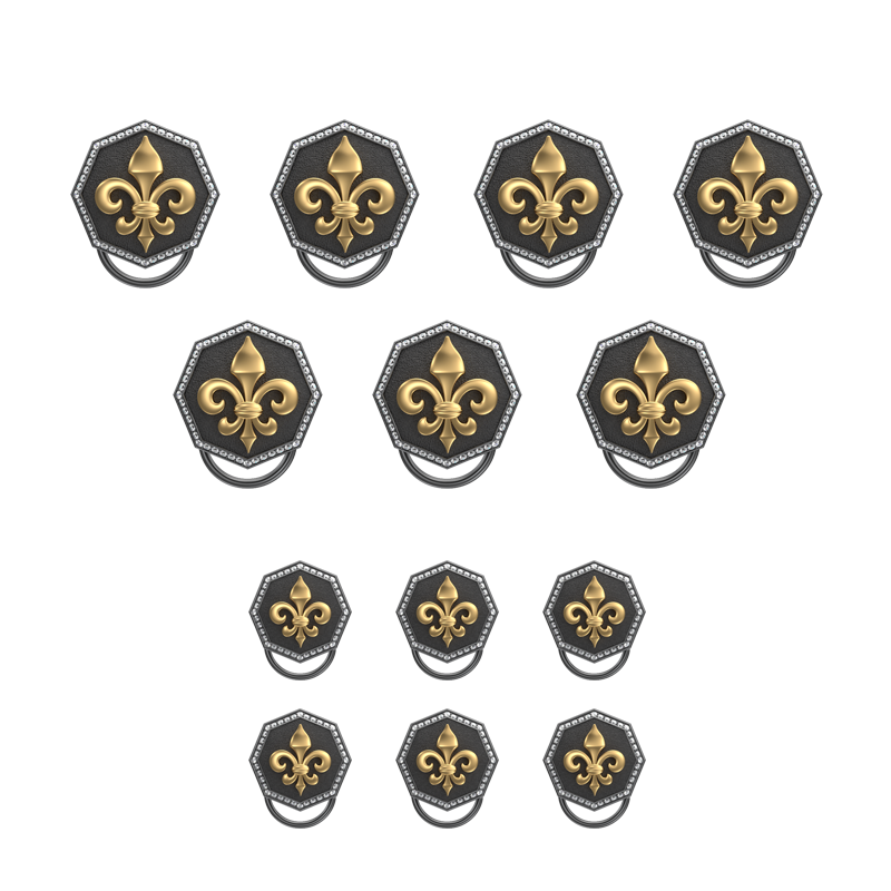 Fleur di lis Luxe, Spiritual Button set with CZ Diamonds, 18kt Gold & Black Ruthenium Plating on Brass.