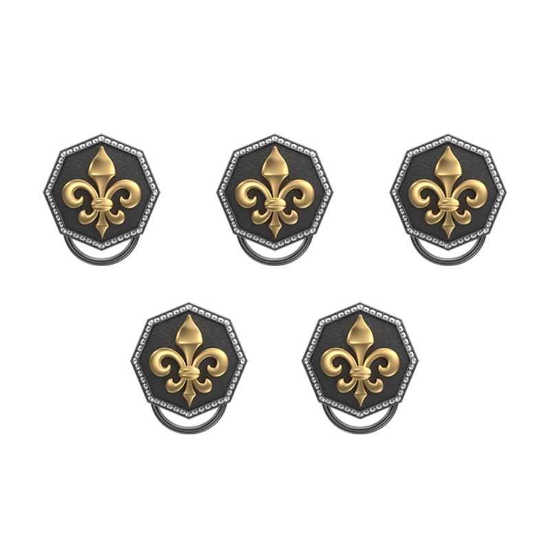 Fleur di lis Luxe, Spiritual Button set with CZ Diamonds, 18kt Gold & Black Ruthenium Plating on Brass.