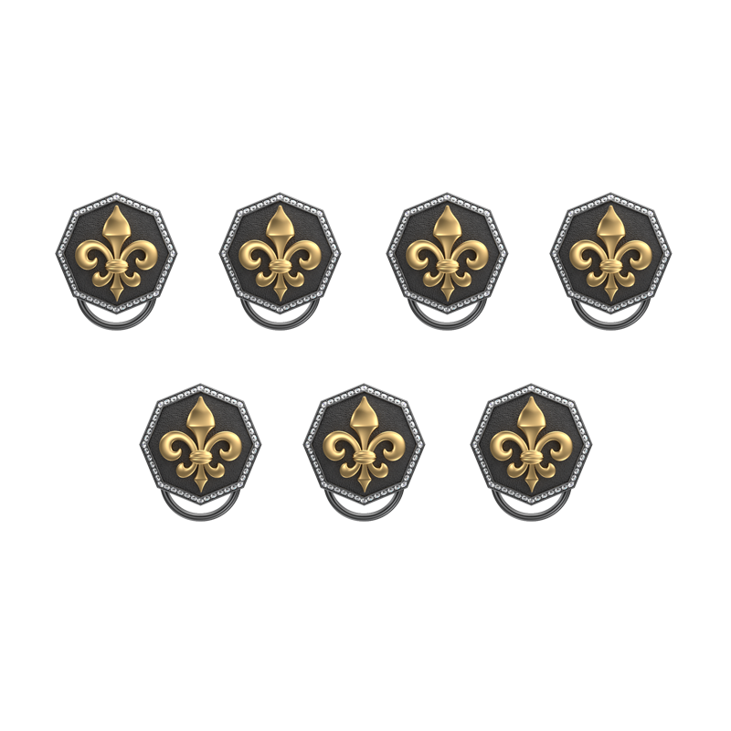 Fleur di lis Luxe, Spiritual Button set with CZ Diamonds, 18kt Gold & Black Ruthenium Plating on Brass.