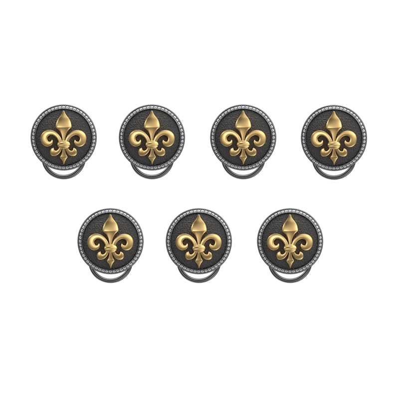 Fleur di lis Luxe, Spiritual Button set with CZ Diamonds, 18kt Gold & Black Ruthenium Plating on Brass.
