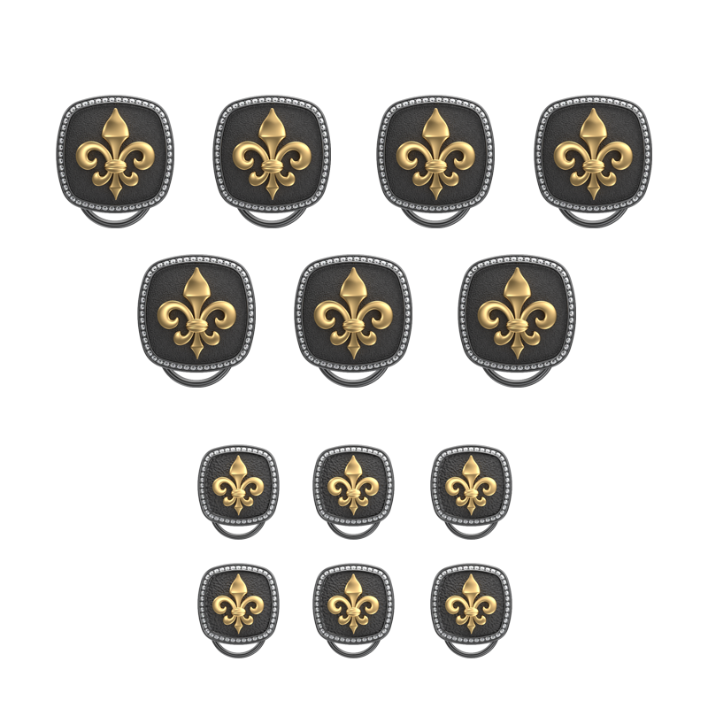 Fleur di lis Luxe, Spiritual Button set with CZ Diamonds, 18kt Gold & Black Ruthenium Plating on Brass.
