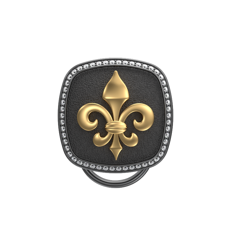 Fleur di lis Luxe, Spiritual Button set with CZ Diamonds, 18kt Gold & Black Ruthenium Plating on Brass.