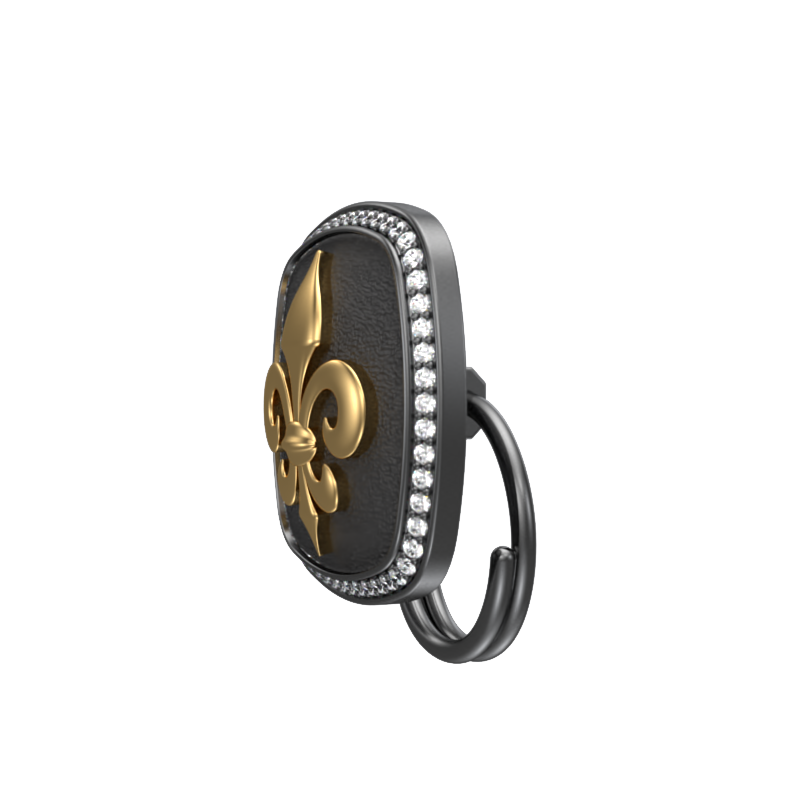 Fleur di lis Luxe, Spiritual Button set with CZ Diamonds, 18kt Gold & Black Ruthenium Plating on Brass.