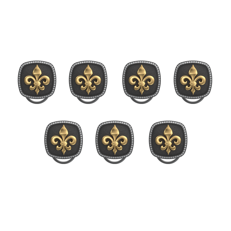 Fleur di lis Luxe, Spiritual Button set with CZ Diamonds, 18kt Gold & Black Ruthenium Plating on Brass.