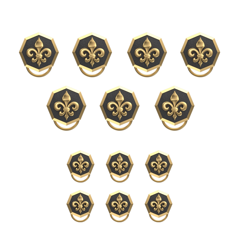 Fleur di lis , Spiritual Button set with 18kt Gold & Black Ruthenium Plating on Brass.