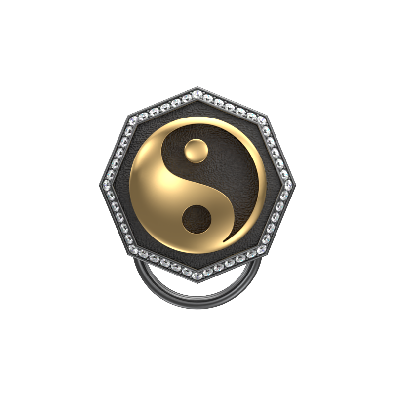 Ying Yang Luxe, Spiritual Button set with CZ Diamonds, 18kt Gold & Black Ruthenium Plating on Brass.