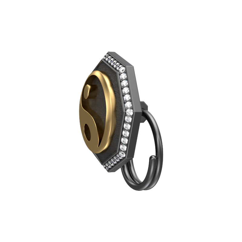 Ying Yang Luxe, Spiritual Button set with CZ Diamonds, 18kt Gold & Black Ruthenium Plating on Brass.