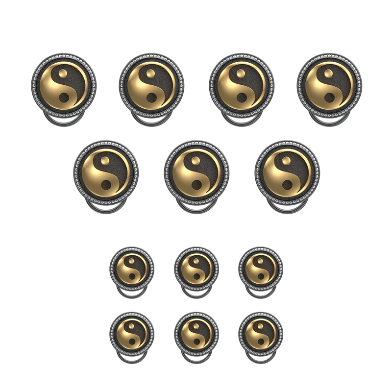 Ying Yang Luxe, Spiritual Button set with CZ Diamonds, 18kt Gold & Black Ruthenium Plating on Brass.
