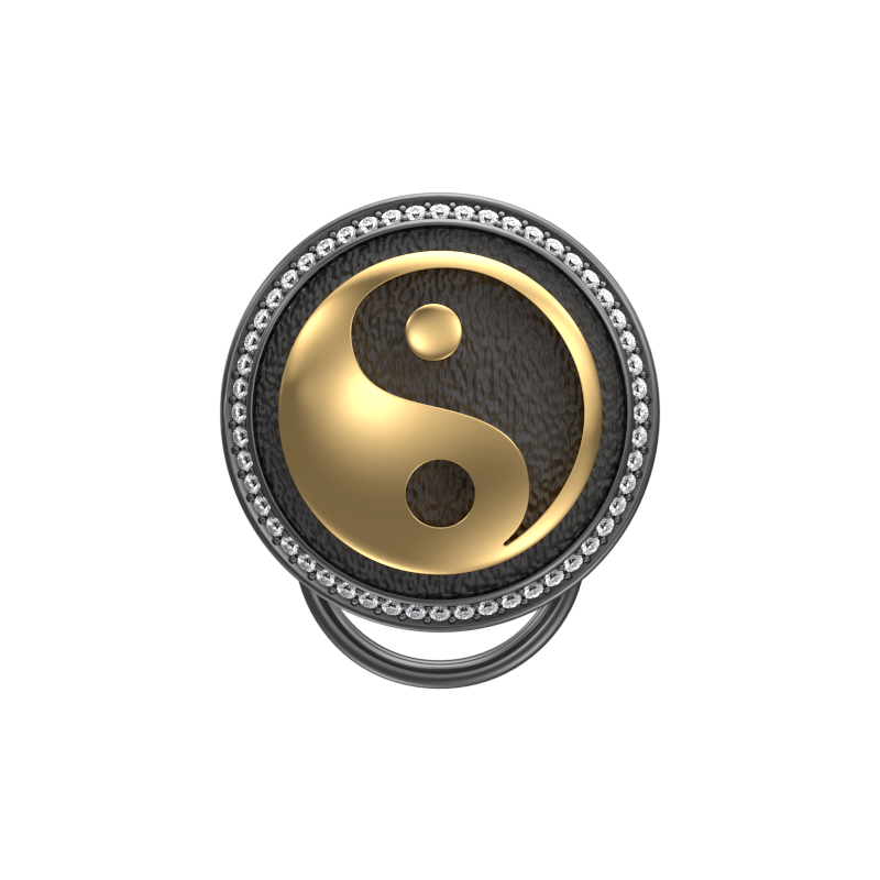 Ying Yang Luxe, Spiritual Button set with CZ Diamonds, 18kt Gold & Black Ruthenium Plating on Brass.