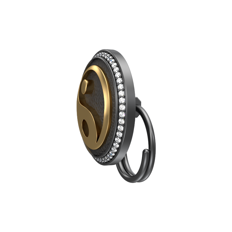 Ying Yang Luxe, Spiritual Button set with CZ Diamonds, 18kt Gold & Black Ruthenium Plating on Brass.