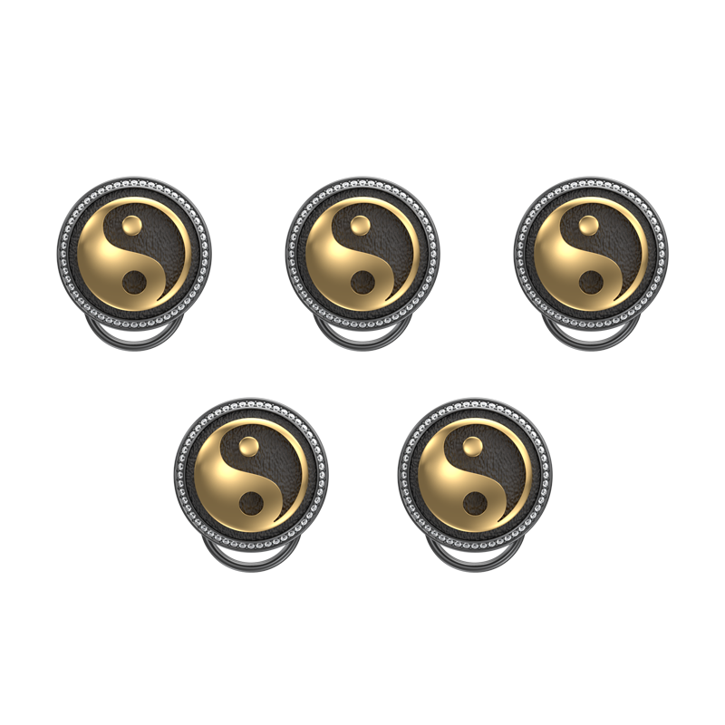 Ying Yang Luxe, Spiritual Button set with CZ Diamonds, 18kt Gold & Black Ruthenium Plating on Brass.