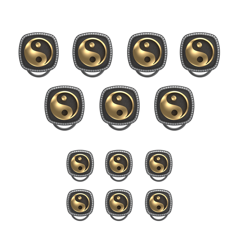 Ying Yang Luxe, Spiritual Button set with CZ Diamonds, 18kt Gold & Black Ruthenium Plating on Brass.