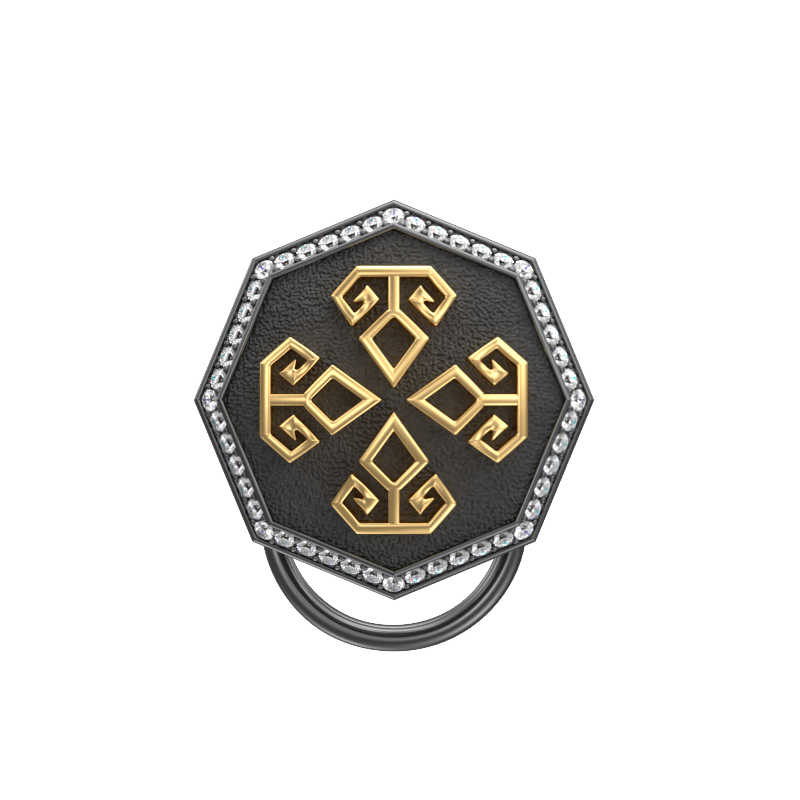 Power Luxe, Spiritual Button set with CZ Diamonds, 18kt Gold & Black Ruthenium Plating on Brass.