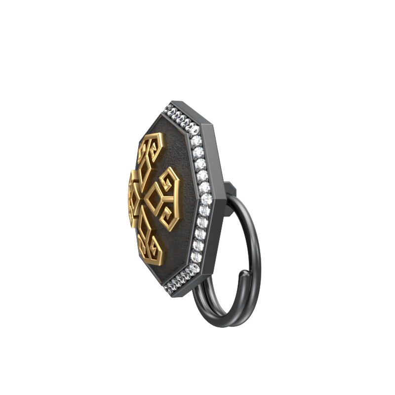 Power Luxe, Spiritual Button set with CZ Diamonds, 18kt Gold & Black Ruthenium Plating on Brass.