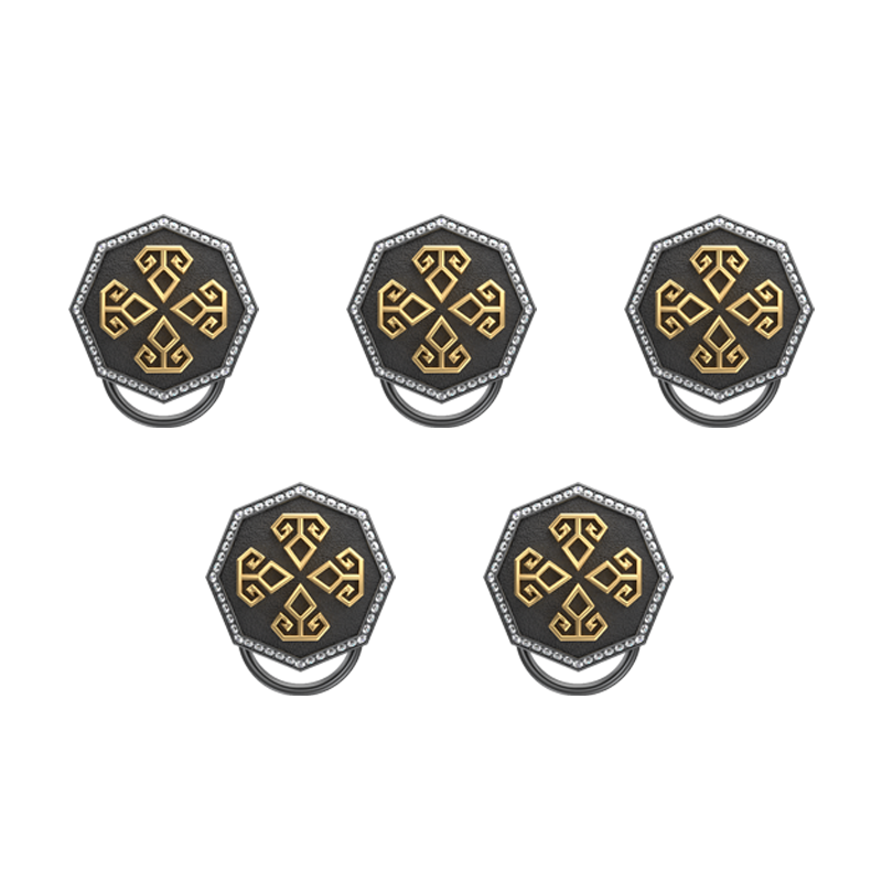 Power Luxe, Spiritual Button set with CZ Diamonds, 18kt Gold & Black Ruthenium Plating on Brass.