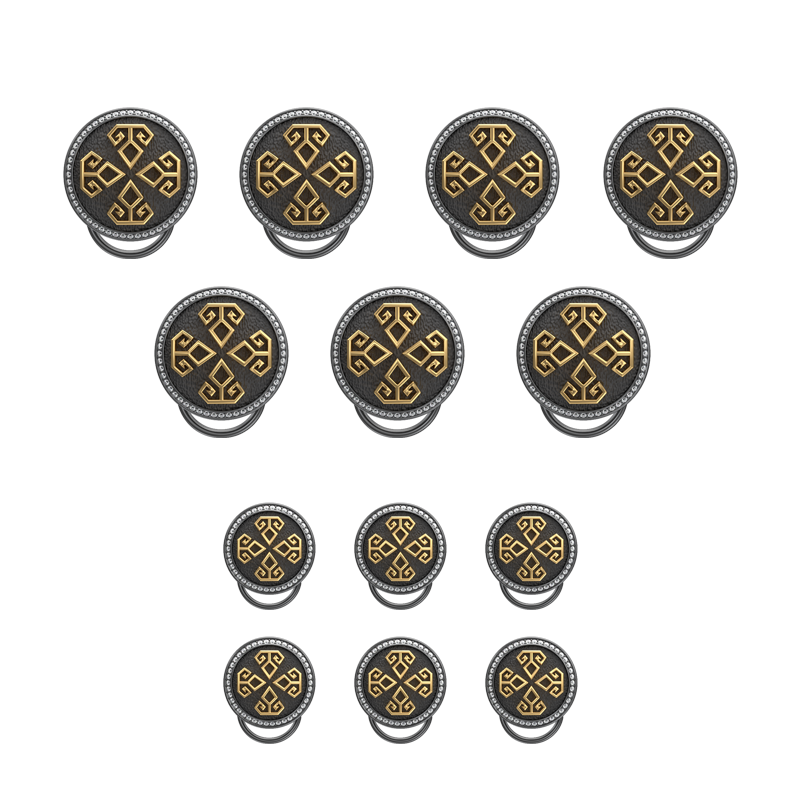 Power Luxe, Spiritual Button set with CZ Diamonds, 18kt Gold & Black Ruthenium Plating on Brass.