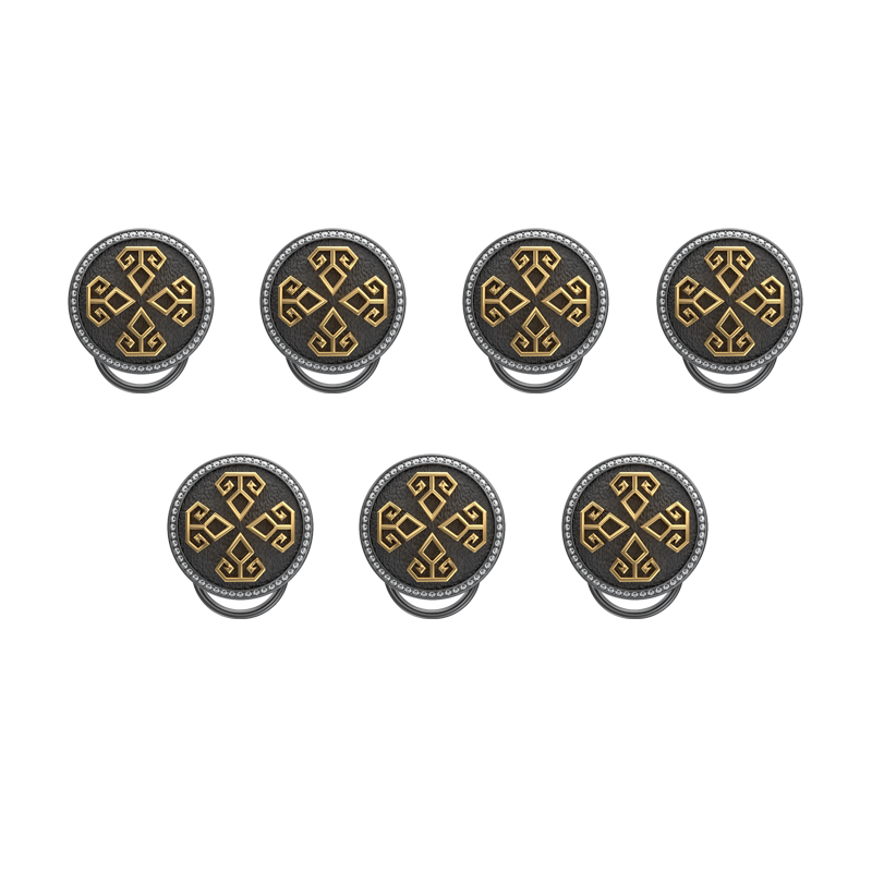 Power Luxe, Spiritual Button set with CZ Diamonds, 18kt Gold & Black Ruthenium Plating on Brass.