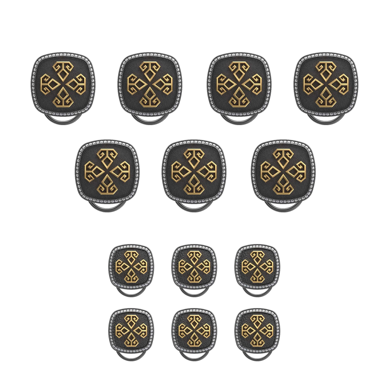 Power Luxe, Spiritual Button set with CZ Diamonds, 18kt Gold & Black Ruthenium Plating on Brass.