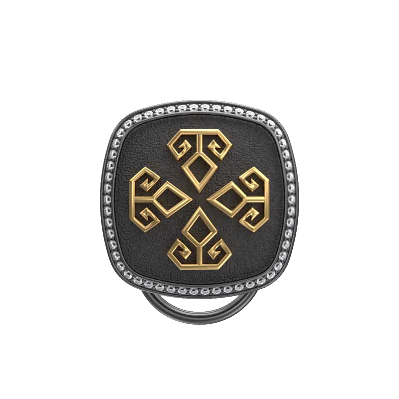 Power Luxe, Spiritual Button set with CZ Diamonds, 18kt Gold & Black Ruthenium Plating on Brass.