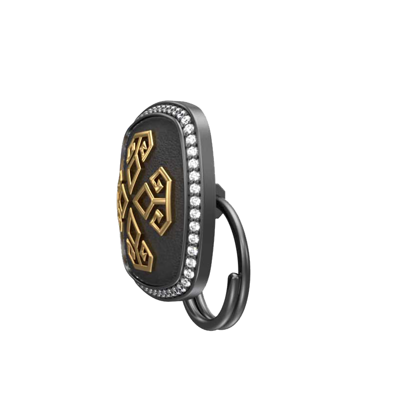 Power Luxe, Spiritual Button set with CZ Diamonds, 18kt Gold & Black Ruthenium Plating on Brass.