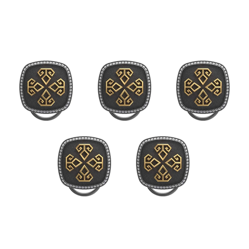 Power Luxe, Spiritual Button set with CZ Diamonds, 18kt Gold & Black Ruthenium Plating on Brass.
