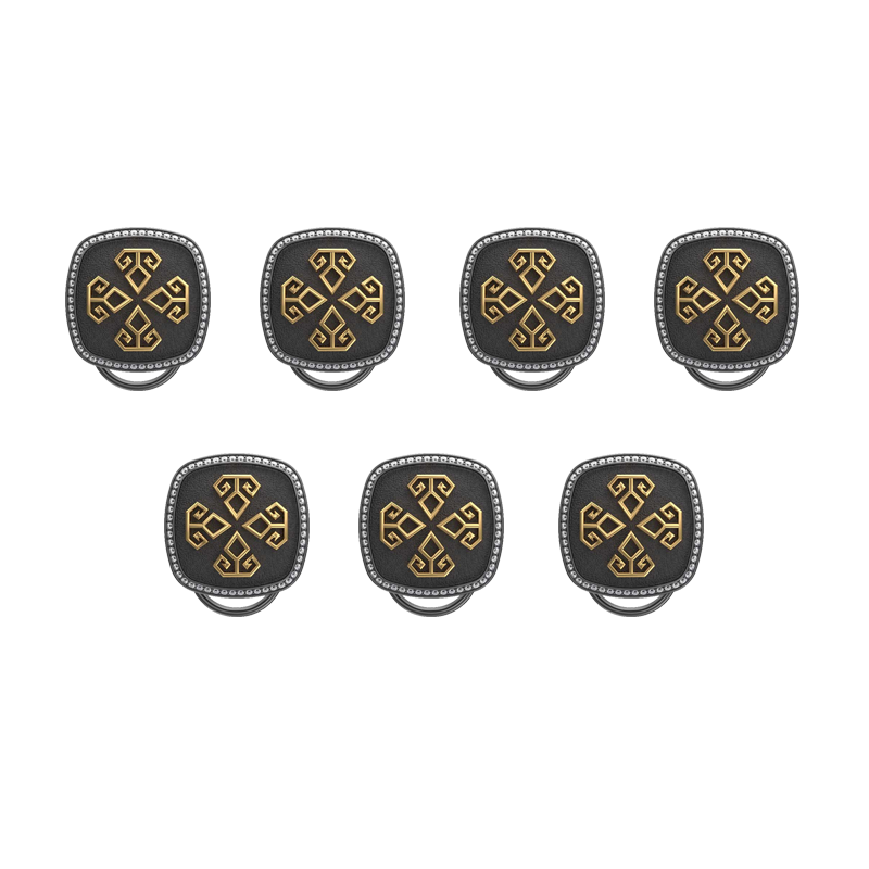 Power Luxe, Spiritual Button set with CZ Diamonds, 18kt Gold & Black Ruthenium Plating on Brass.