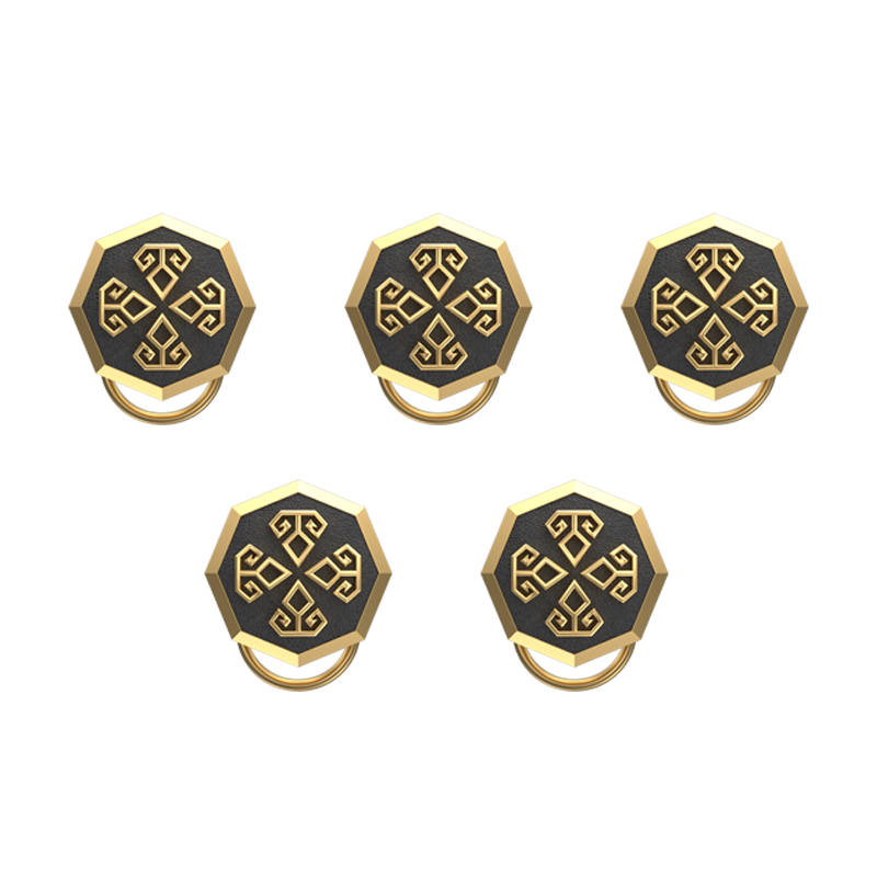 Power , Spiritual Button set with 18kt Gold & Black Ruthenium Plating on Brass.