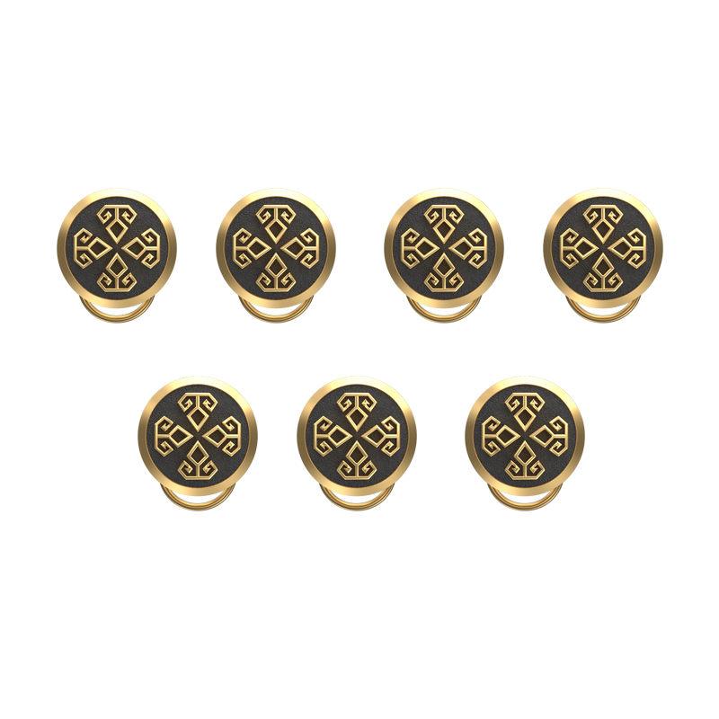 Power , Spiritual Button set with 18kt Gold & Black Ruthenium Plating on Brass.