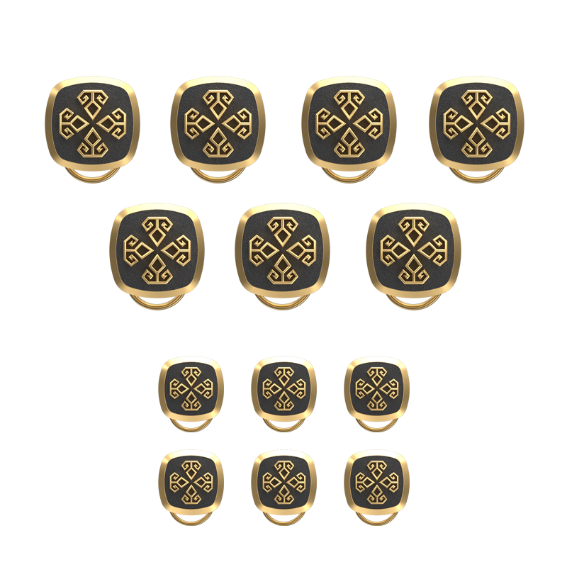 Power , Spiritual Button set with 18kt Gold & Black Ruthenium Plating on Brass.