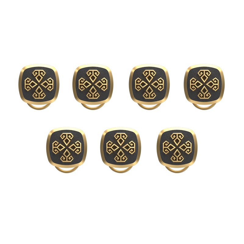 Power , Spiritual Button set with 18kt Gold & Black Ruthenium Plating on Brass.
