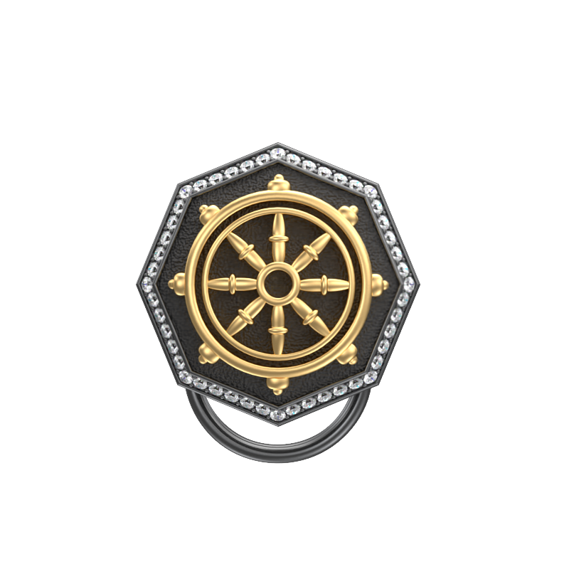 Dharma Luxe, Spiritual Button set with CZ Diamonds, 18kt Gold & Black Ruthenium Plating on Brass.
