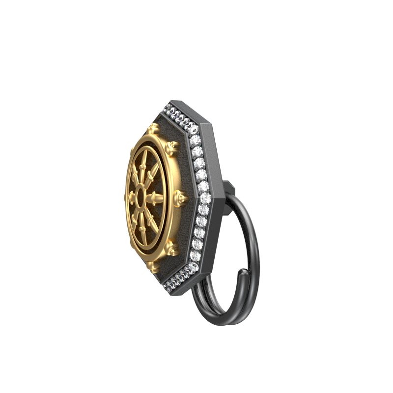 Dharma Luxe, Spiritual Button set with CZ Diamonds, 18kt Gold & Black Ruthenium Plating on Brass.