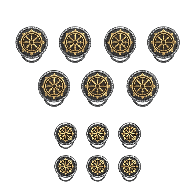 Dharma Luxe, Spiritual Button set with CZ Diamonds, 18kt Gold & Black Ruthenium Plating on Brass.