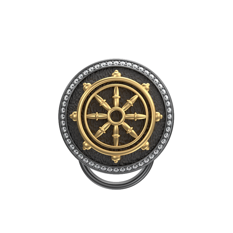 Dharma Luxe, Spiritual Button set with CZ Diamonds, 18kt Gold & Black Ruthenium Plating on Brass.