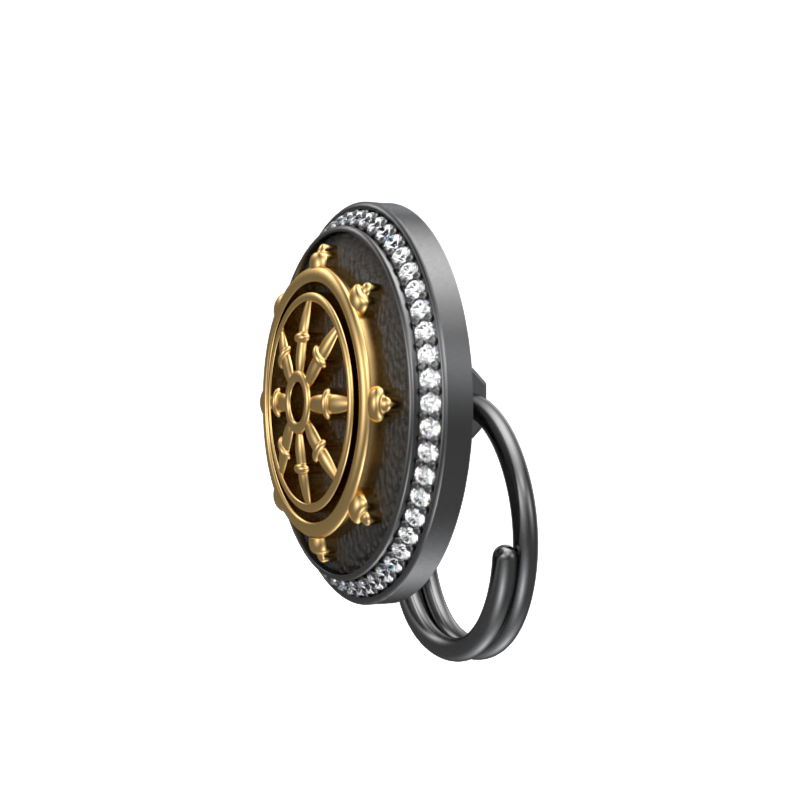 Dharma Luxe, Spiritual Button set with CZ Diamonds, 18kt Gold & Black Ruthenium Plating on Brass.