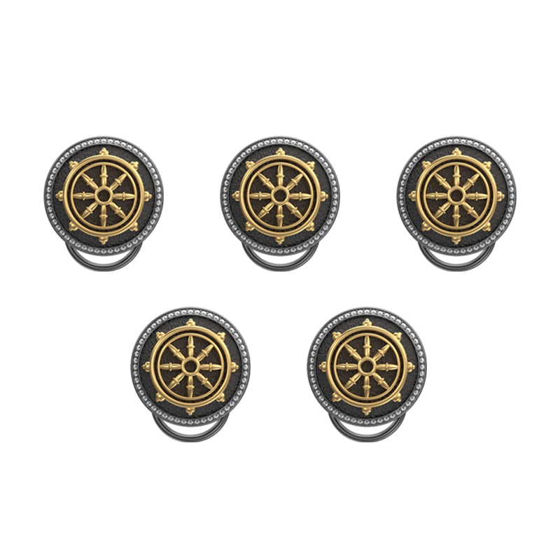 Dharma Luxe, Spiritual Button set with CZ Diamonds, 18kt Gold & Black Ruthenium Plating on Brass.