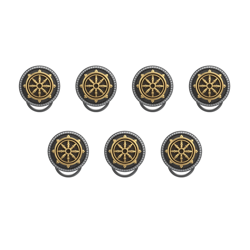 Dharma Luxe, Spiritual Button set with CZ Diamonds, 18kt Gold & Black Ruthenium Plating on Brass.