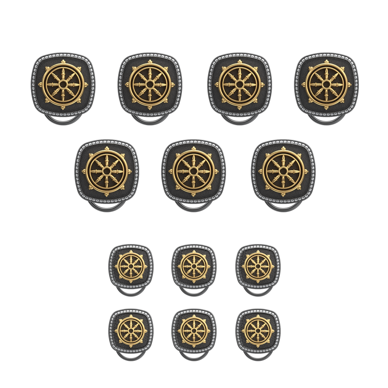 Dharma Luxe, Spiritual Button set with CZ Diamonds, 18kt Gold & Black Ruthenium Plating on Brass.