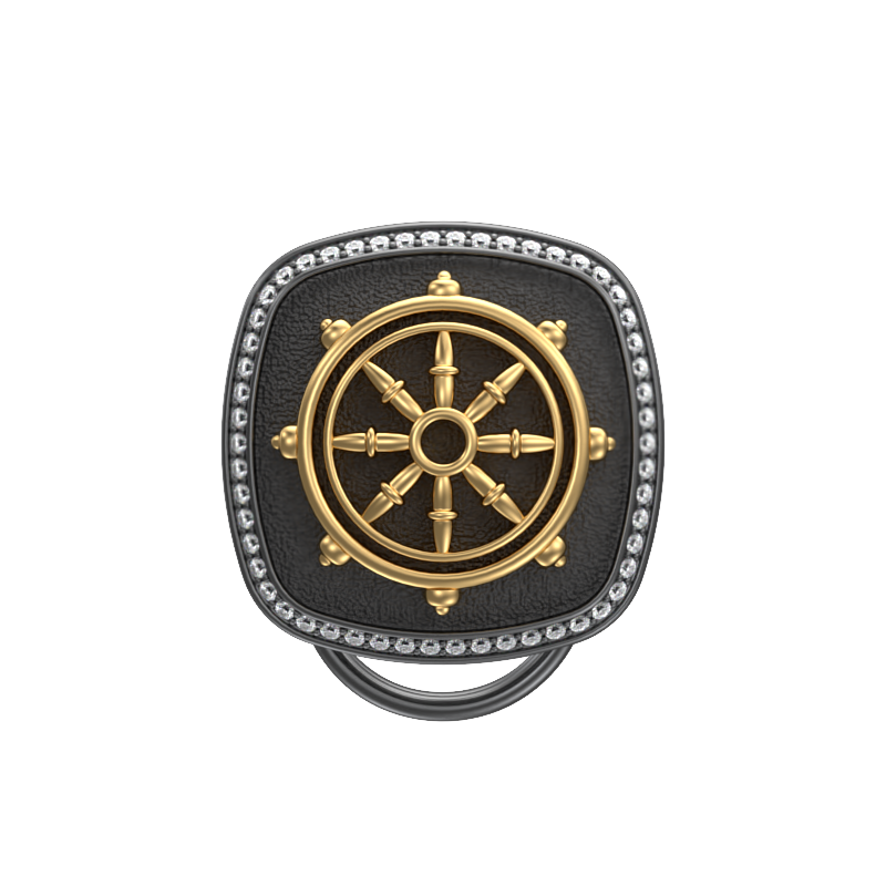 Dharma Luxe, Spiritual Button set with CZ Diamonds, 18kt Gold & Black Ruthenium Plating on Brass.
