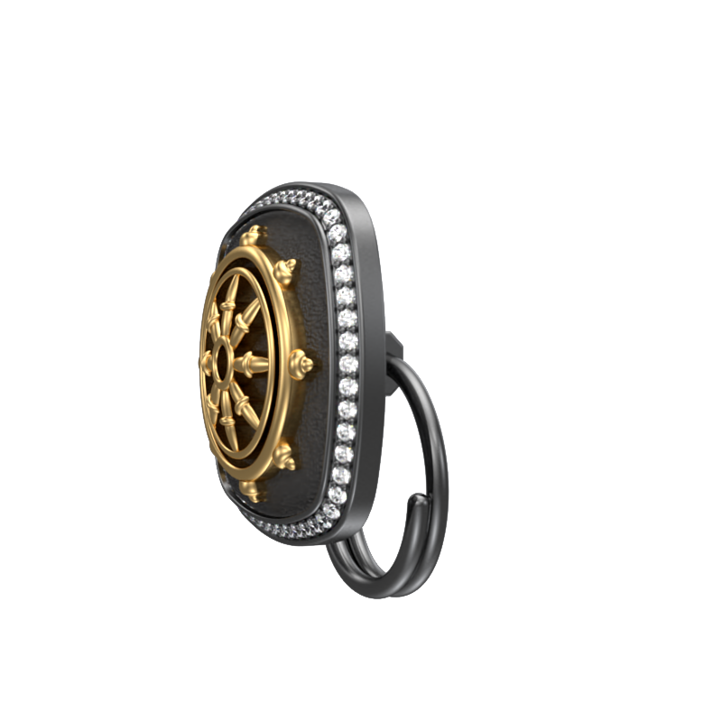 Dharma Luxe, Spiritual Button set with CZ Diamonds, 18kt Gold & Black Ruthenium Plating on Brass.