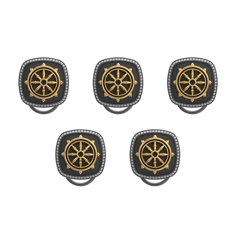 Dharma Luxe, Spiritual Button set with CZ Diamonds, 18kt Gold & Black Ruthenium Plating on Brass.