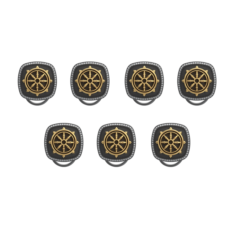 Dharma Luxe, Spiritual Button set with CZ Diamonds, 18kt Gold & Black Ruthenium Plating on Brass.