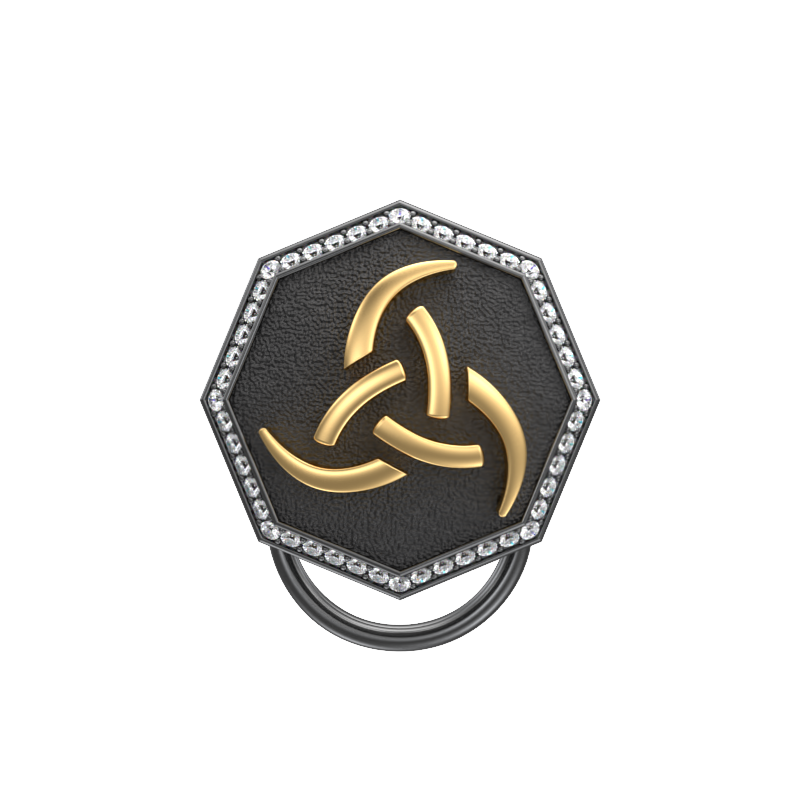 Odin Luxe, Spiritual Button set with CZ Diamonds, 18kt Gold & Black Ruthenium Plating on Brass.