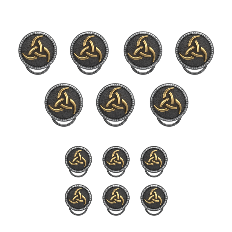 Odin Luxe, Spiritual Button set with CZ Diamonds, 18kt Gold & Black Ruthenium Plating on Brass.