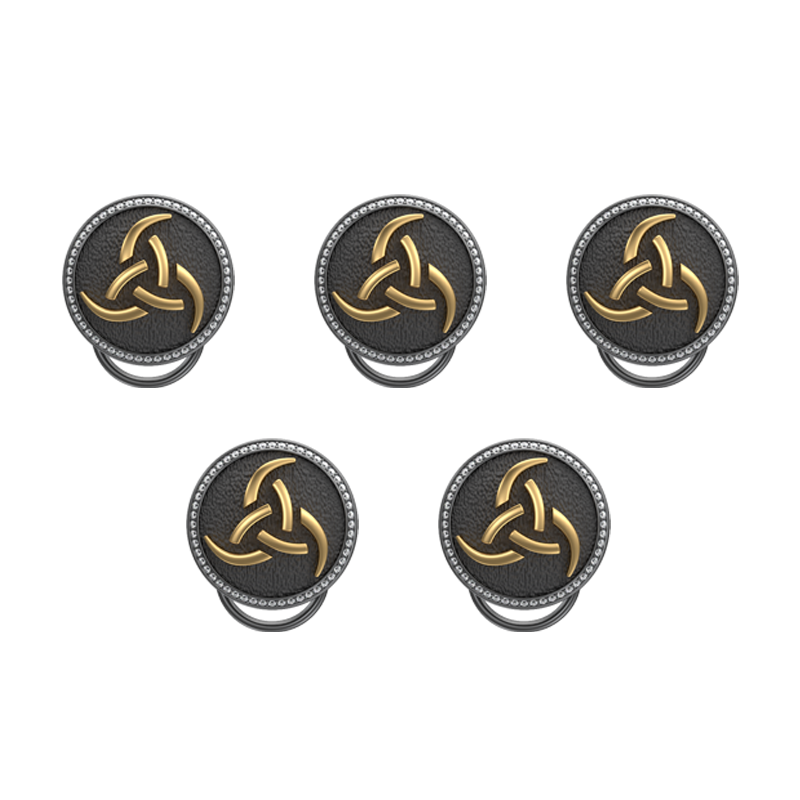 Odin Luxe, Spiritual Button set with CZ Diamonds, 18kt Gold & Black Ruthenium Plating on Brass.