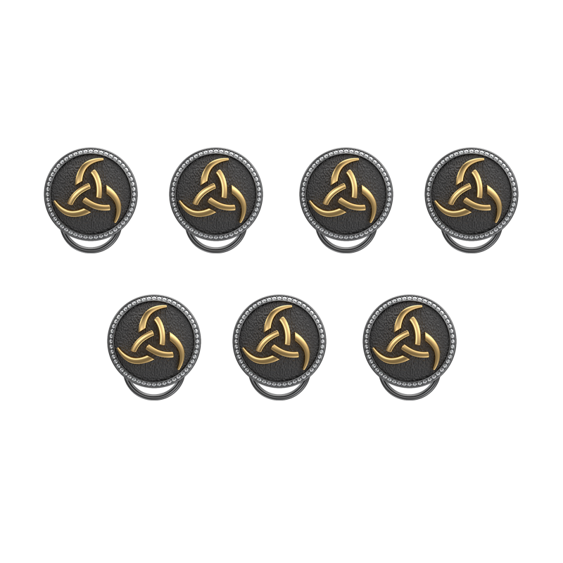 Odin Luxe, Spiritual Button set with CZ Diamonds, 18kt Gold & Black Ruthenium Plating on Brass.