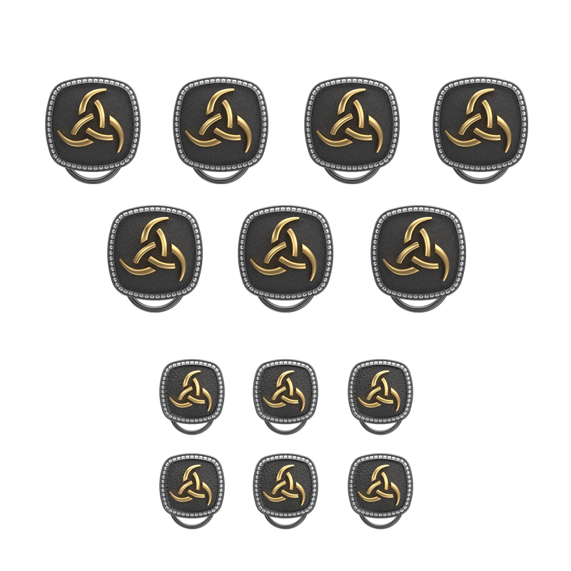 Odin Luxe, Spiritual Button set with CZ Diamonds, 18kt Gold & Black Ruthenium Plating on Brass.