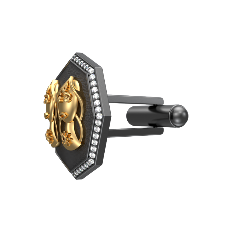 Gemini Zodiac Luxe, Constellation Cufflink Set with CZ Diamonds, 18kt Gold & Black Ruthenium Plating on Brass