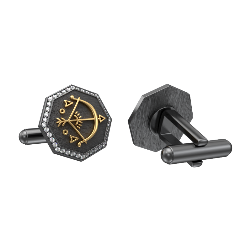 Sagittarius Zodiac Luxe, Constellation Cufflink Set with CZ Diamonds, 18kt Gold & Black Ruthenium Plating on Brass.