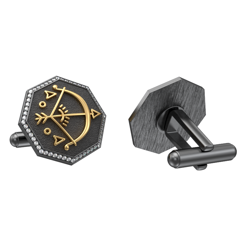 Sagittarius Zodiac Luxe, Constellation Cufflink Set with CZ Diamonds, 18kt Gold & Black Ruthenium Plating on Brass.
